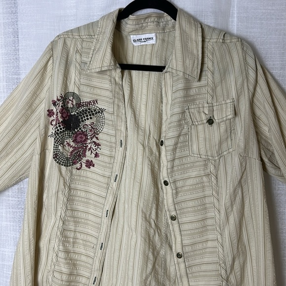 Claire France embroidered boho western shirt ,2X, cuff,multi print,seersucker EC - Picture 6 of 14